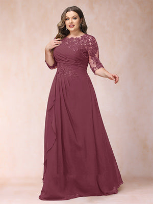 A-Line/Princess Scoop 3/4 Sleeves Plus Size Mother of the Bride Dresses with Applique
