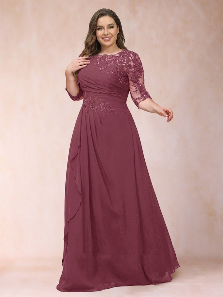 A-Line/Princess Scoop 3/4 Sleeves Plus Size Mother of the Bride Dresses with Applique