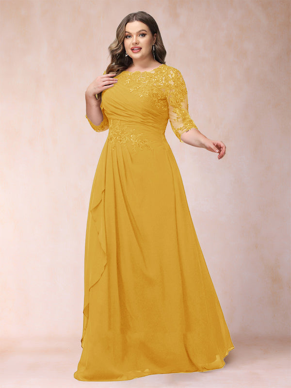 A-Line/Princess Scoop 3/4 Sleeves Plus Size Mother of the Bride Dresses with Applique