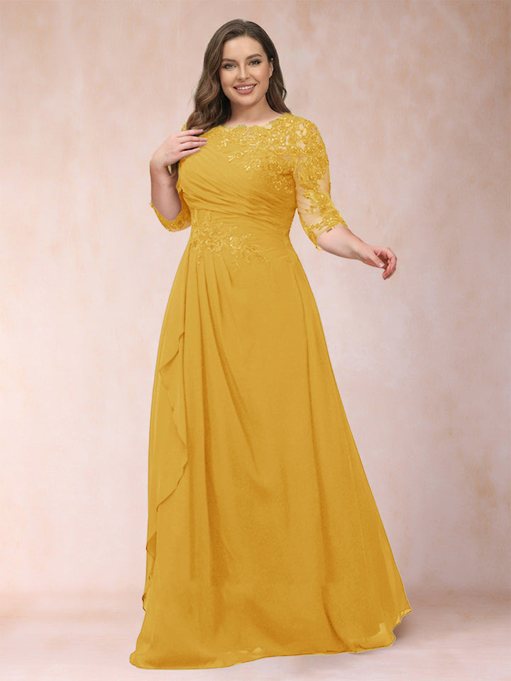 A-Line/Princess Scoop 3/4 Sleeves Plus Size Mother of the Bride Dresses with Applique