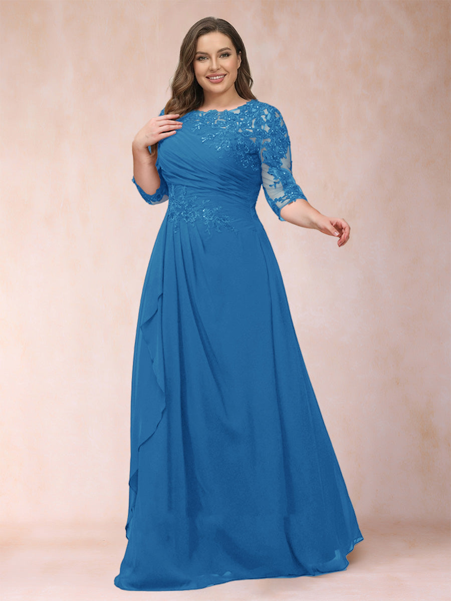 A-Line/Princess Scoop 3/4 Sleeves Plus Size Mother of the Bride Dresses with Applique