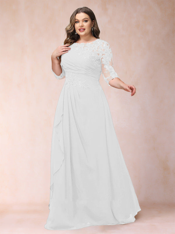 A-Line/Princess Scoop 3/4 Sleeves Plus Size Mother of the Bride Dresses with Applique