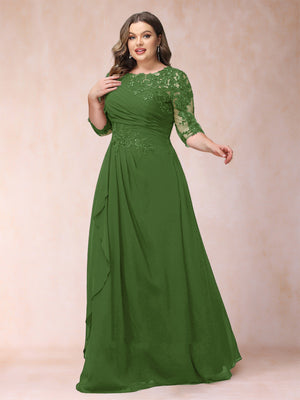 A-Line/Princess Scoop 3/4 Sleeves Plus Size Mother of the Bride Dresses with Applique