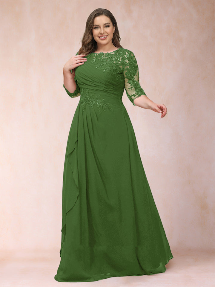 A-Line/Princess Scoop 3/4 Sleeves Plus Size Mother of the Bride Dresses with Applique