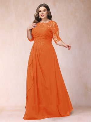 A-Line/Princess Scoop 3/4 Sleeves Plus Size Mother of the Bride Dresses with Applique
