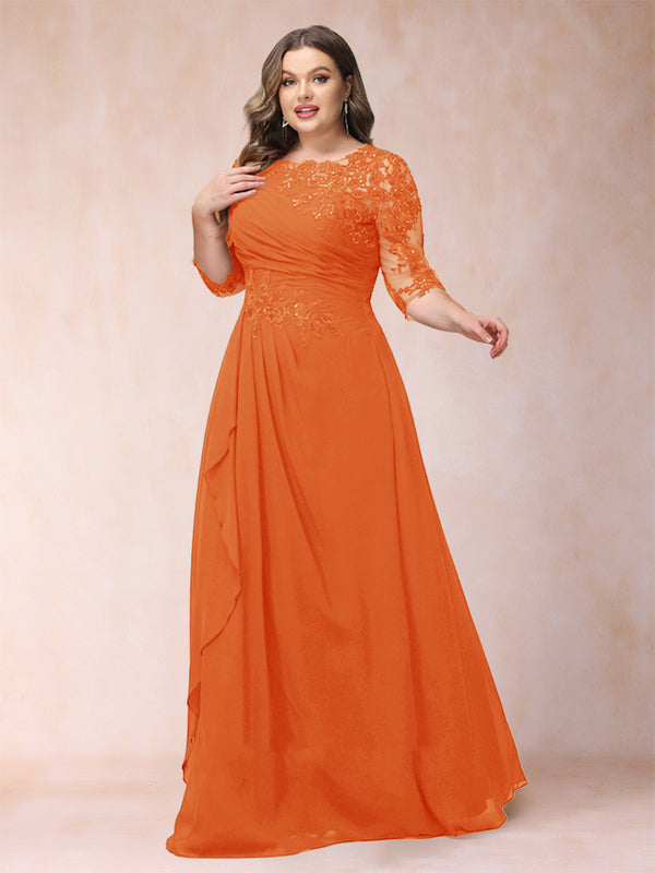 A-Line/Princess Scoop 3/4 Sleeves Plus Size Mother of the Bride Dresses with Applique