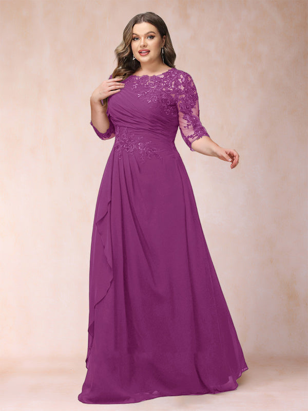 A-Line/Princess Scoop 3/4 Sleeves Plus Size Mother of the Bride Dresses with Applique
