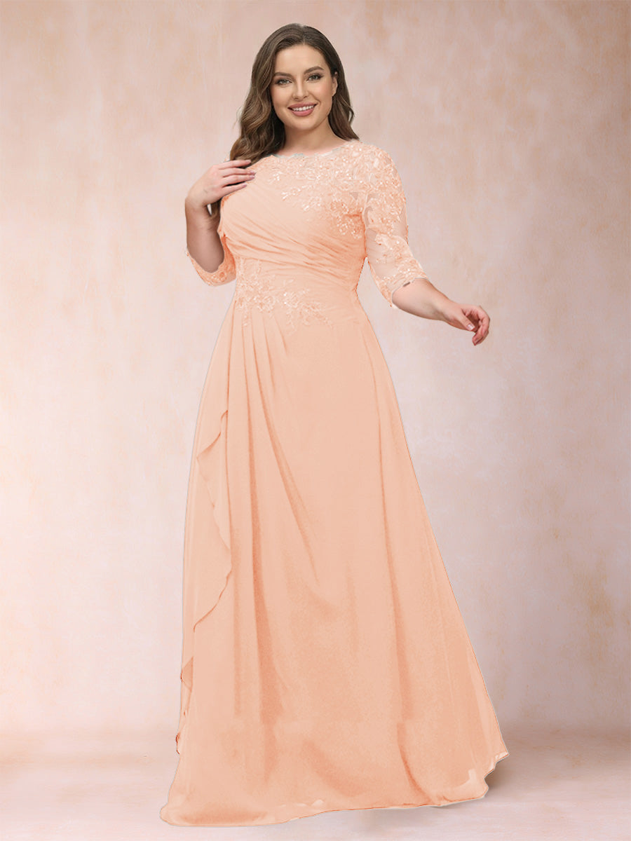 A-Line/Princess Scoop 3/4 Sleeves Plus Size Mother of the Bride Dresses with Applique