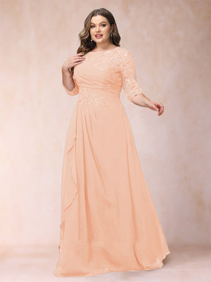 A-Line/Princess Scoop 3/4 Sleeves Plus Size Mother of the Bride Dresses with Applique