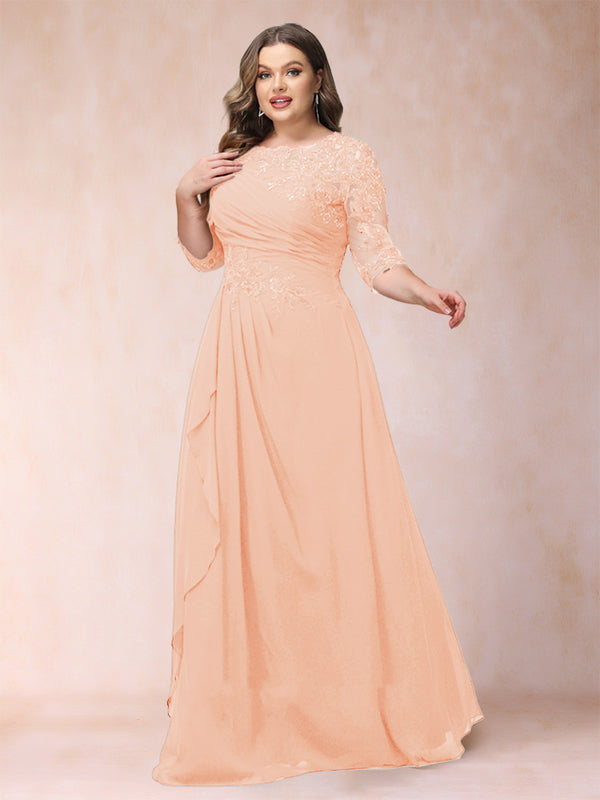 A-Line/Princess Scoop 3/4 Sleeves Plus Size Mother of the Bride Dresses with Applique