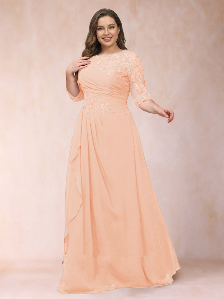 A-Line/Princess Scoop 3/4 Sleeves Plus Size Mother of the Bride Dresses with Applique