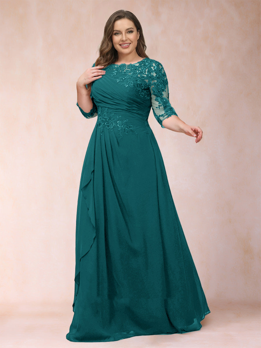 A-Line/Princess Scoop 3/4 Sleeves Plus Size Mother of the Bride Dresses with Applique