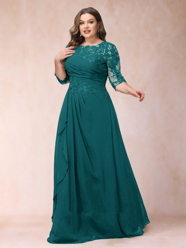 A-Line/Princess Scoop 3/4 Sleeves Plus Size Mother of the Bride Dresses with Applique