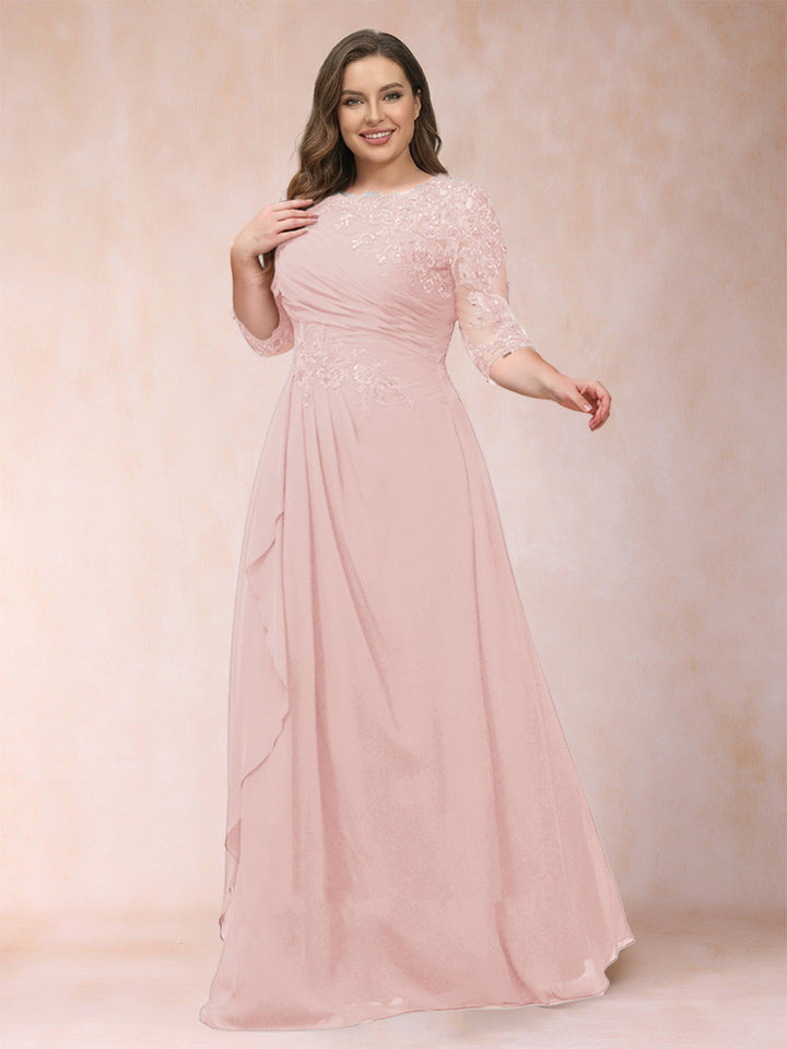 A-Line/Princess Scoop 3/4 Sleeves Plus Size Mother of the Bride Dresses with Applique
