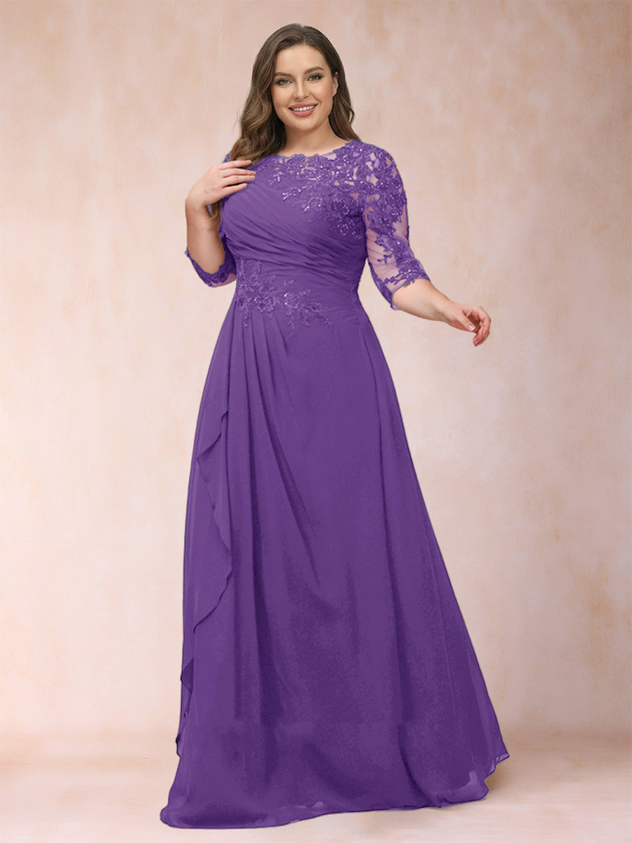 A-Line/Princess Scoop 3/4 Sleeves Plus Size Mother of the Bride Dresses with Applique