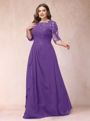 A-Line/Princess Scoop 3/4 Sleeves Plus Size Mother of the Bride Dresses with Applique