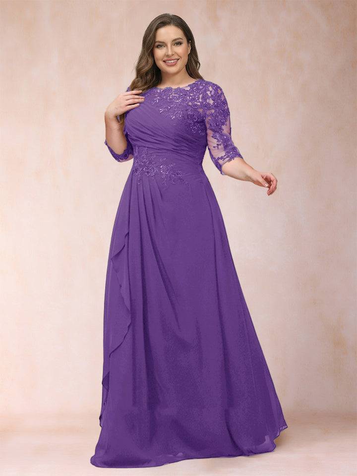 A-Line/Princess Scoop 3/4 Sleeves Plus Size Mother of the Bride Dresses with Applique