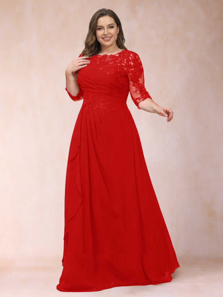 A-Line/Princess Scoop 3/4 Sleeves Plus Size Mother of the Bride Dresses with Applique