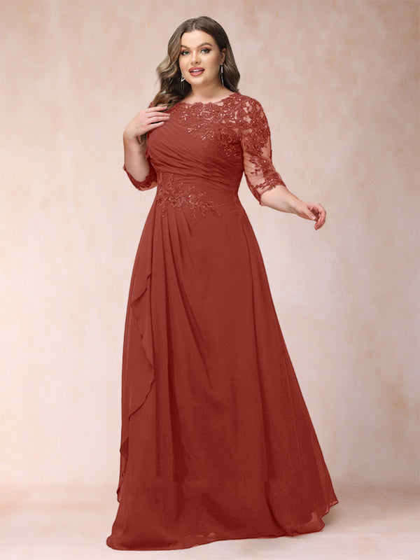 A-Line/Princess Scoop 3/4 Sleeves Plus Size Mother of the Bride Dresses with Applique
