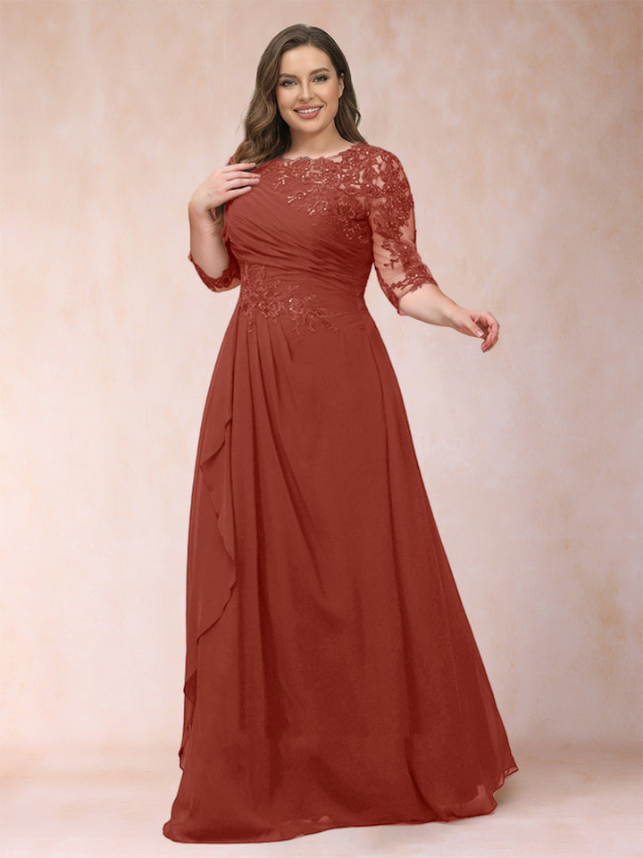 A-Line/Princess Scoop 3/4 Sleeves Plus Size Mother of the Bride Dresses with Applique