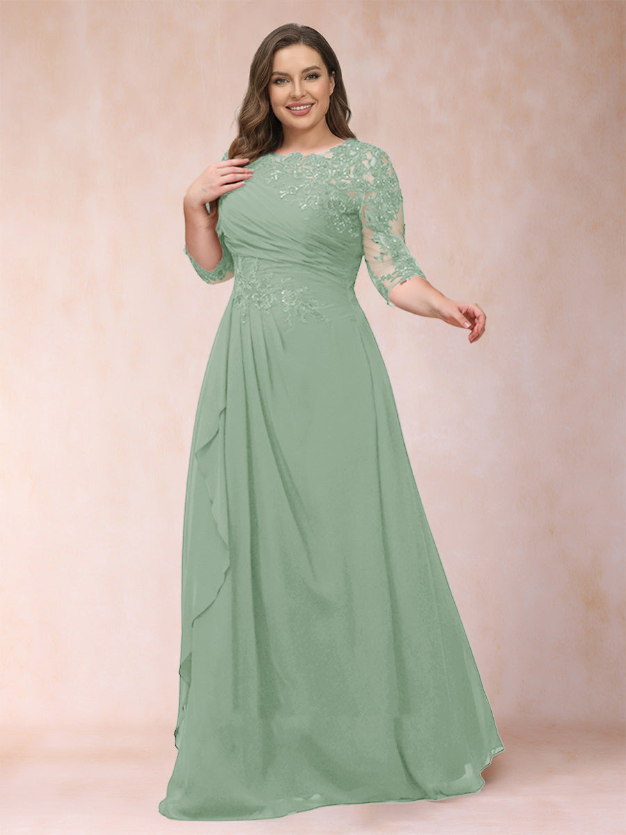 A-Line/Princess Scoop 3/4 Sleeves Plus Size Mother of the Bride Dresses with Applique