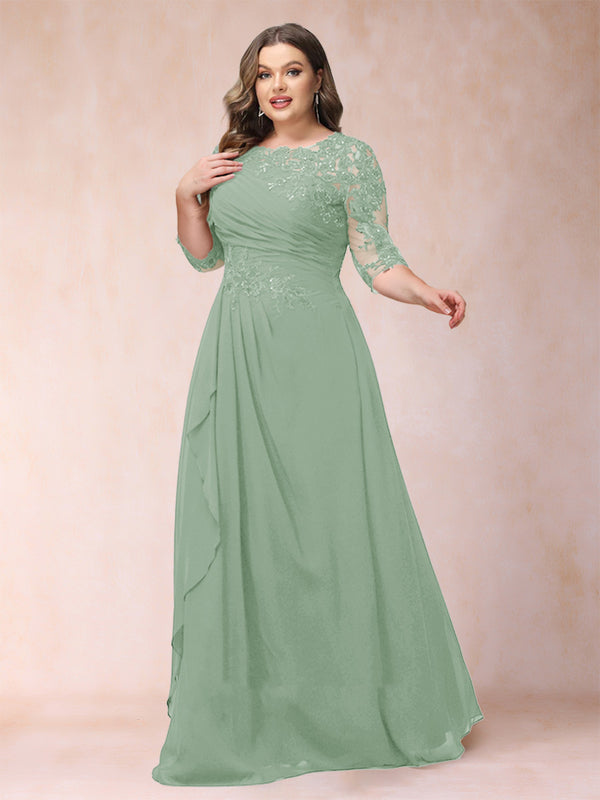 A-Line/Princess Scoop 3/4 Sleeves Plus Size Mother of the Bride Dresses with Applique