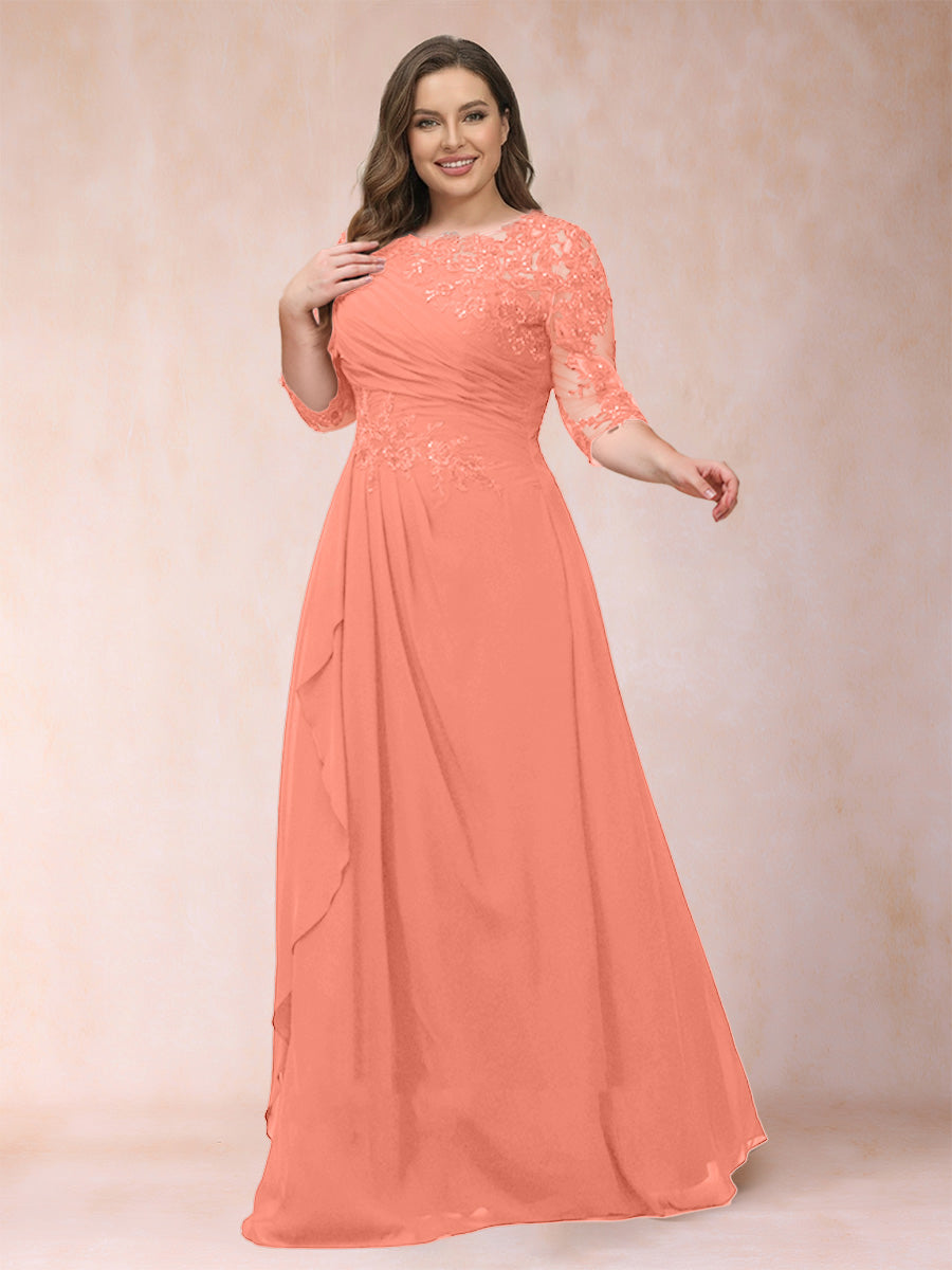 A-Line/Princess Scoop 3/4 Sleeves Plus Size Mother of the Bride Dresses with Applique