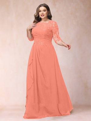 A-Line/Princess Scoop 3/4 Sleeves Plus Size Mother of the Bride Dresses with Applique