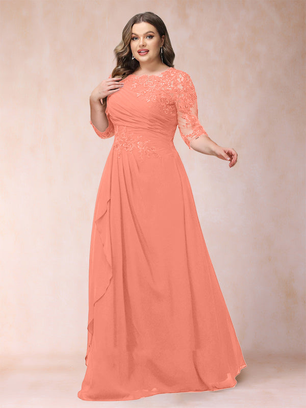 A-Line/Princess Scoop 3/4 Sleeves Plus Size Mother of the Bride Dresses with Applique