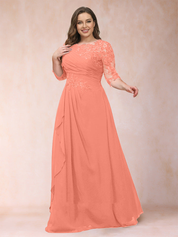 A-Line/Princess Scoop 3/4 Sleeves Plus Size Mother of the Bride Dresses with Applique