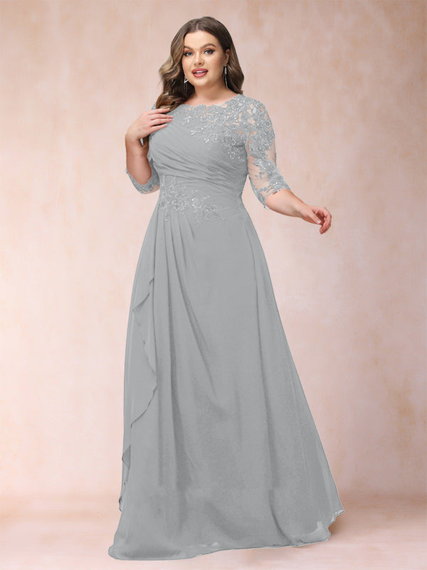 A-Line/Princess Scoop 3/4 Sleeves Plus Size Mother of the Bride Dresses with Applique