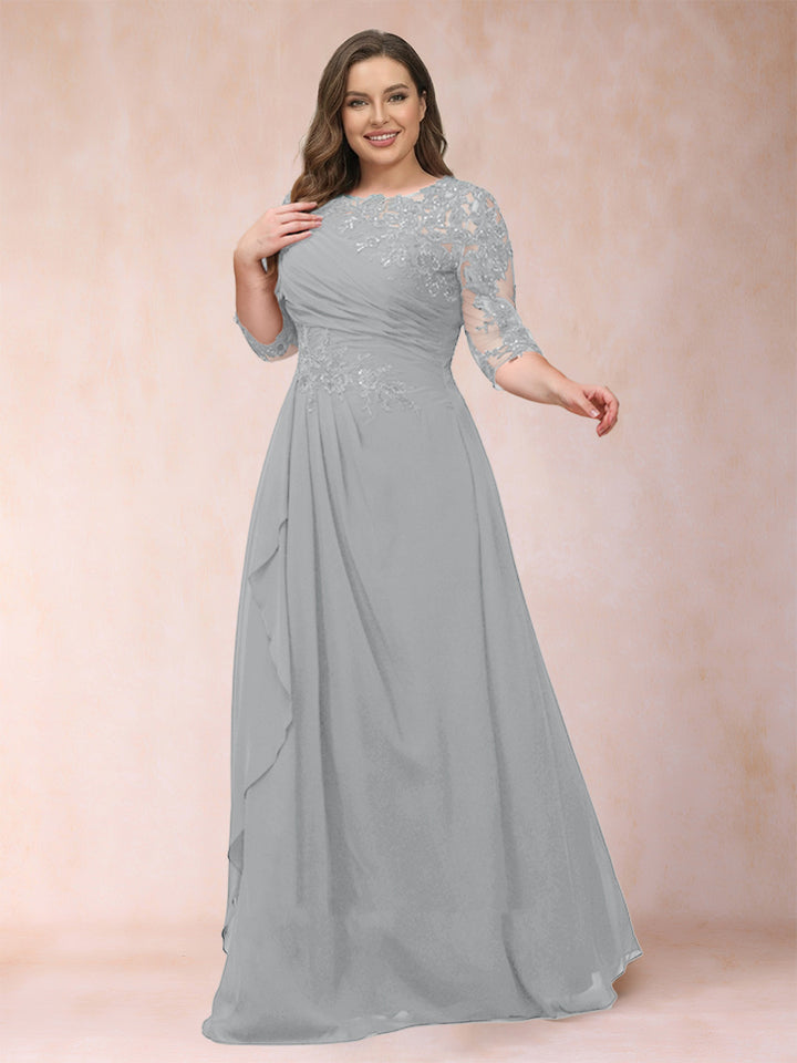 A-Line/Princess Scoop 3/4 Sleeves Plus Size Mother of the Bride Dresses with Applique