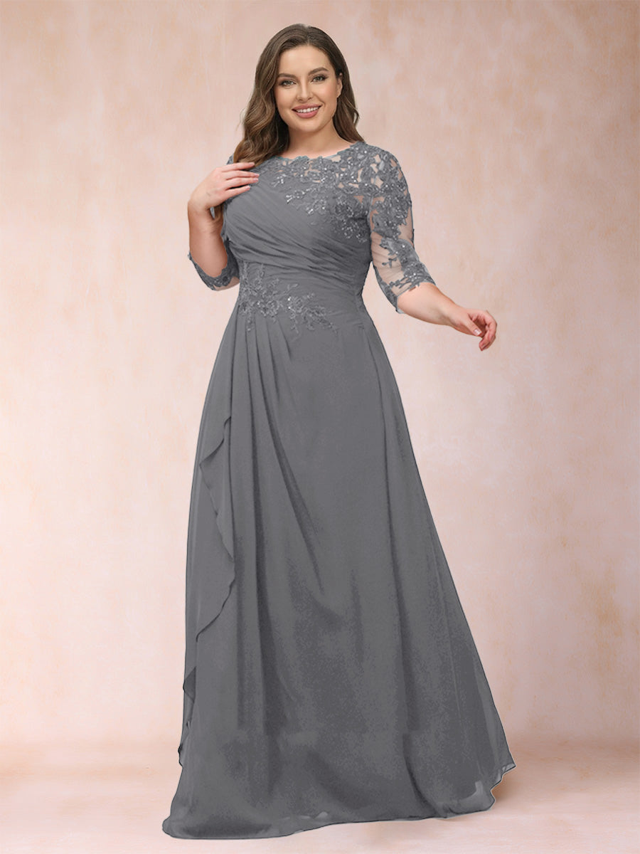 A-Line/Princess Scoop 3/4 Sleeves Plus Size Mother of the Bride Dresses with Applique