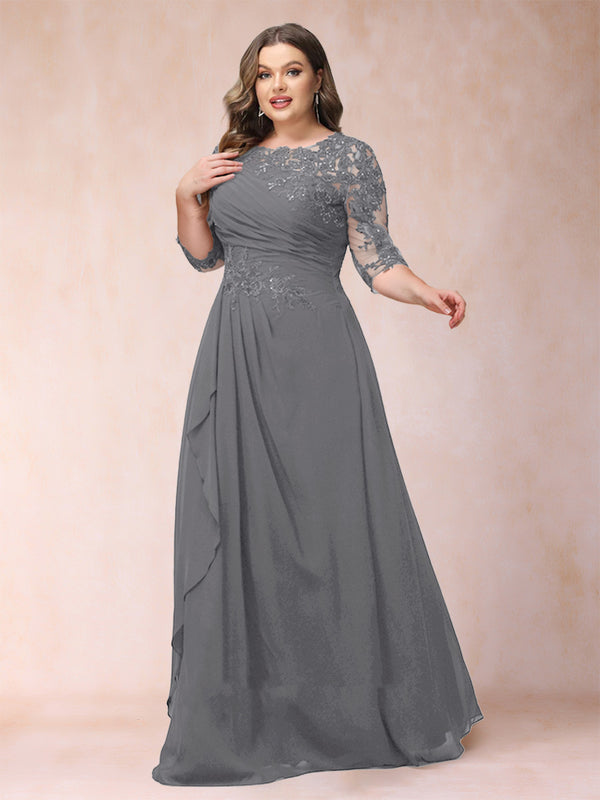 A-Line/Princess Scoop 3/4 Sleeves Plus Size Mother of the Bride Dresses with Applique