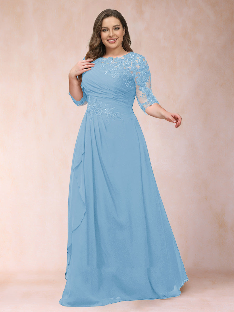 A-Line/Princess Scoop 3/4 Sleeves Plus Size Mother of the Bride Dresses with Applique