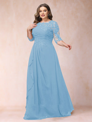 A-Line/Princess Scoop 3/4 Sleeves Plus Size Mother of the Bride Dresses with Applique