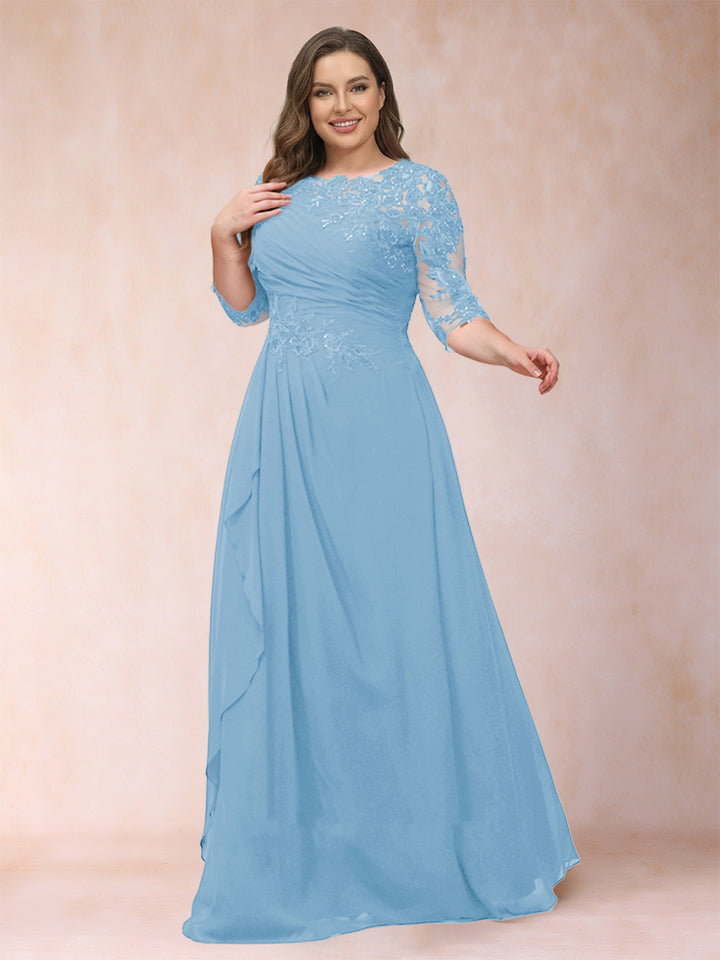 A-Line/Princess Scoop 3/4 Sleeves Plus Size Mother of the Bride Dresses with Applique
