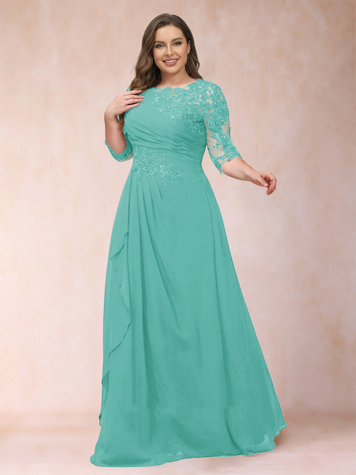 A-Line/Princess Scoop 3/4 Sleeves Plus Size Mother of the Bride Dresses with Applique