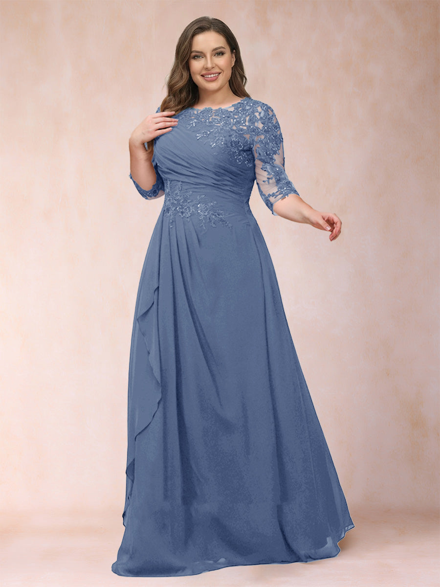 A-Line/Princess Scoop 3/4 Sleeves Plus Size Mother of the Bride Dresses with Applique