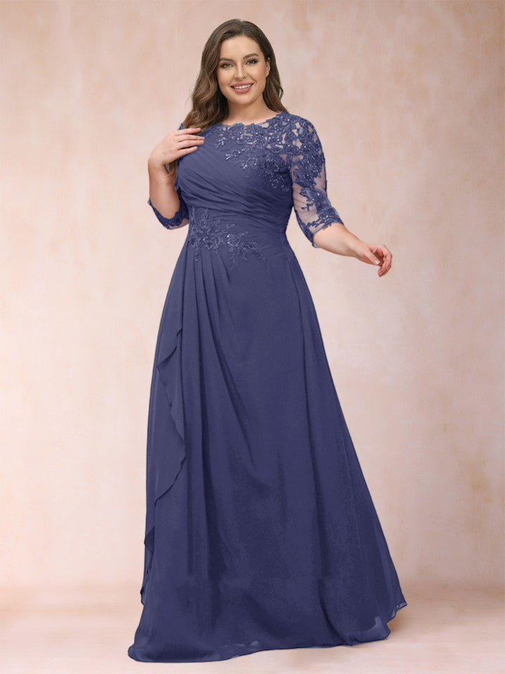 A-Line/Princess Scoop 3/4 Sleeves Plus Size Mother of the Bride Dresses with Applique