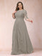 A-Line/Princess Scoop 3/4 Sleeves Plus Size Mother of the Bride Dresses with Applique
