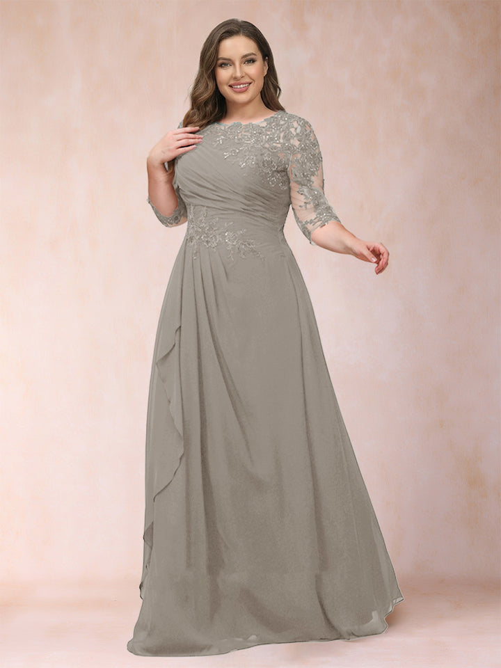 A-Line/Princess Scoop 3/4 Sleeves Plus Size Mother of the Bride Dresses with Applique