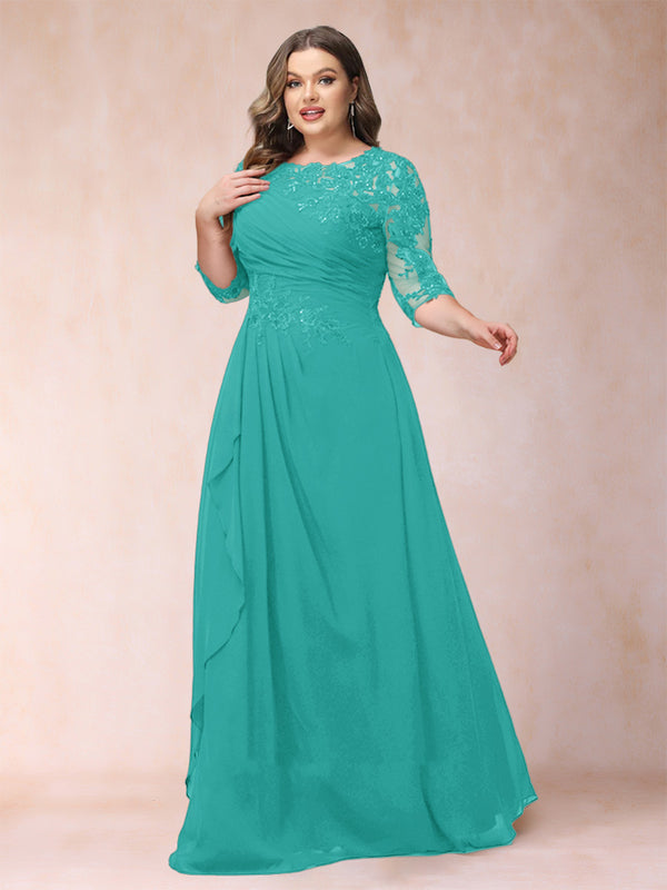 A-Line/Princess Scoop 3/4 Sleeves Plus Size Mother of the Bride Dresses with Applique
