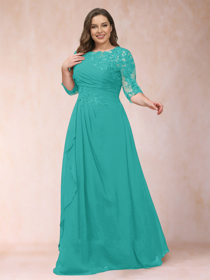 A-Line/Princess Scoop 3/4 Sleeves Plus Size Mother of the Bride Dresses with Applique