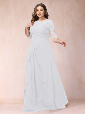 A-Line/Princess Scoop 3/4 Sleeves Plus Size Mother of the Bride Dresses with Applique