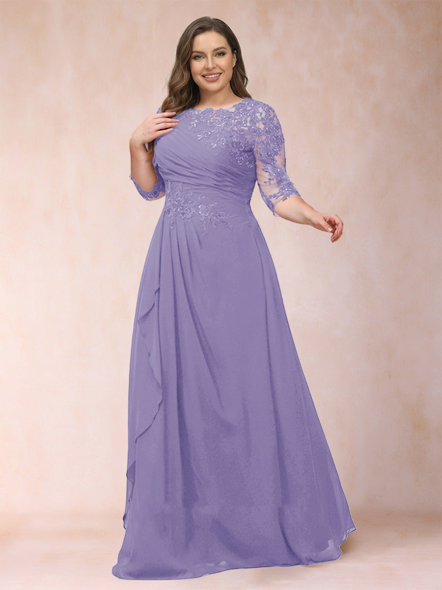 A-Line/Princess Scoop 3/4 Sleeves Plus Size Mother of the Bride Dresses with Applique