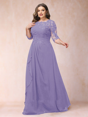 A-Line/Princess Scoop 3/4 Sleeves Plus Size Mother of the Bride Dresses with Applique