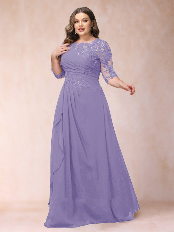 A-Line/Princess Scoop 3/4 Sleeves Plus Size Mother of the Bride Dresses with Applique