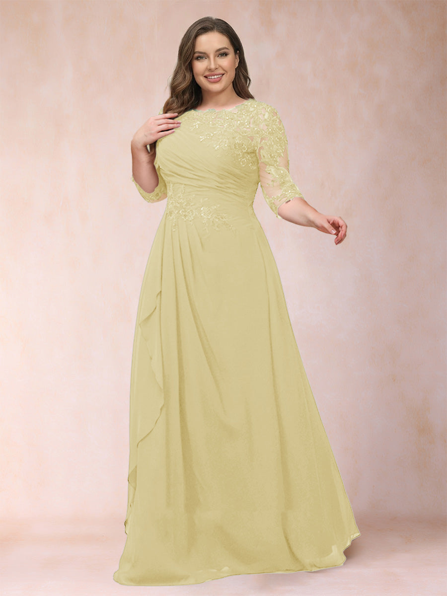 A-Line/Princess Scoop 3/4 Sleeves Plus Size Mother of the Bride Dresses with Applique