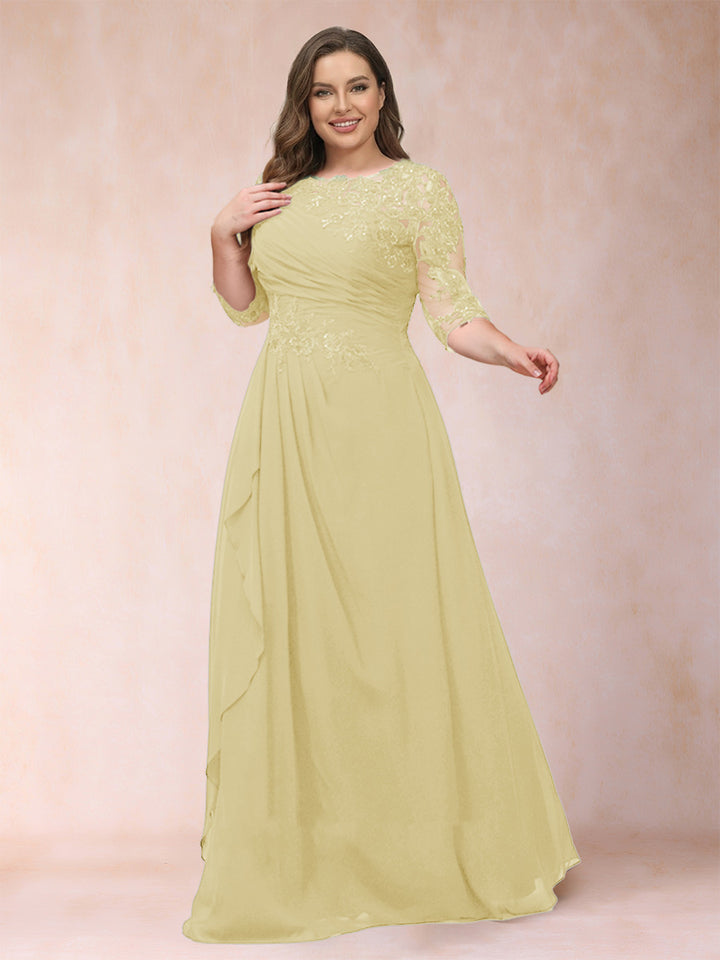 A-Line/Princess Scoop 3/4 Sleeves Plus Size Mother of the Bride Dresses with Applique